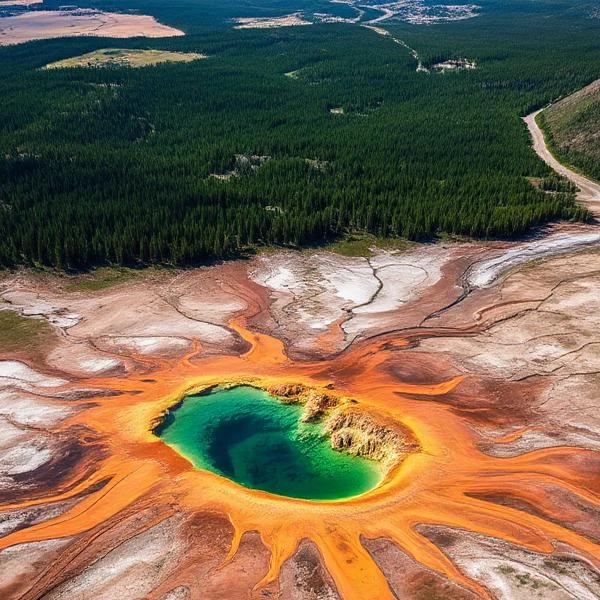 Vista aérea de la caldera de Yellowstone