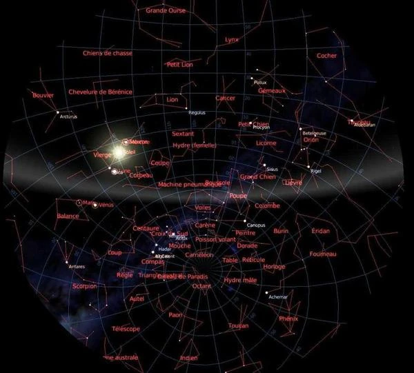 Mapa das 88 constelações da esfera celeste