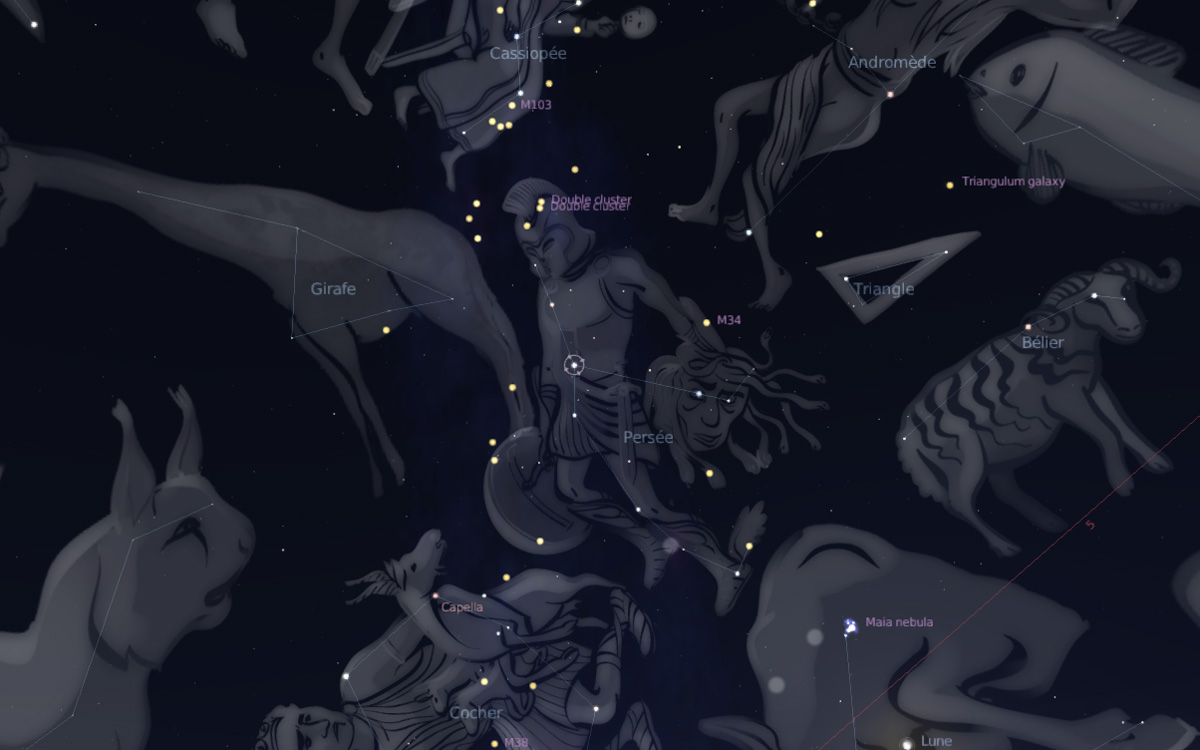 Cielo de diciembre para niños, constelación de Perseo